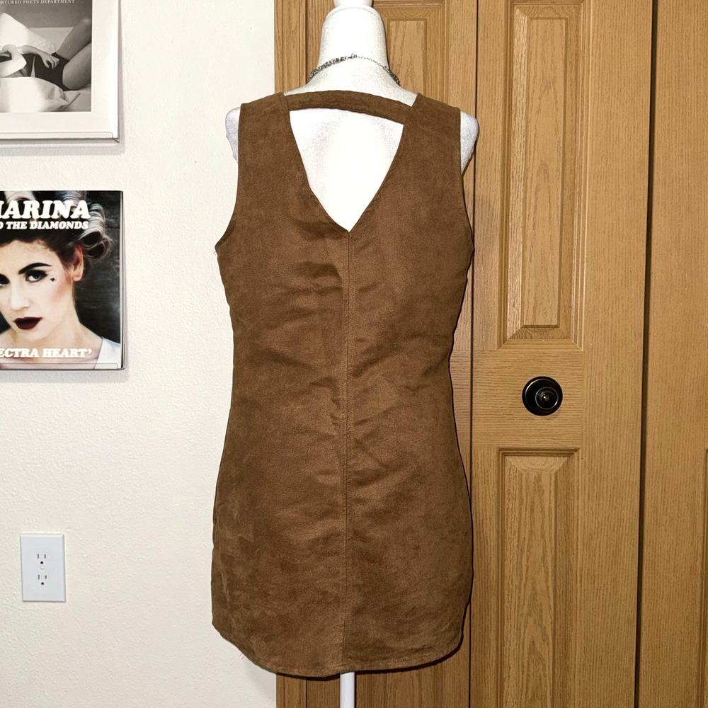 Jack Shift Dress Womens Medium Brown Faux Suede Sleeveless Boho V Neck Pullover - Picture 3 of 8